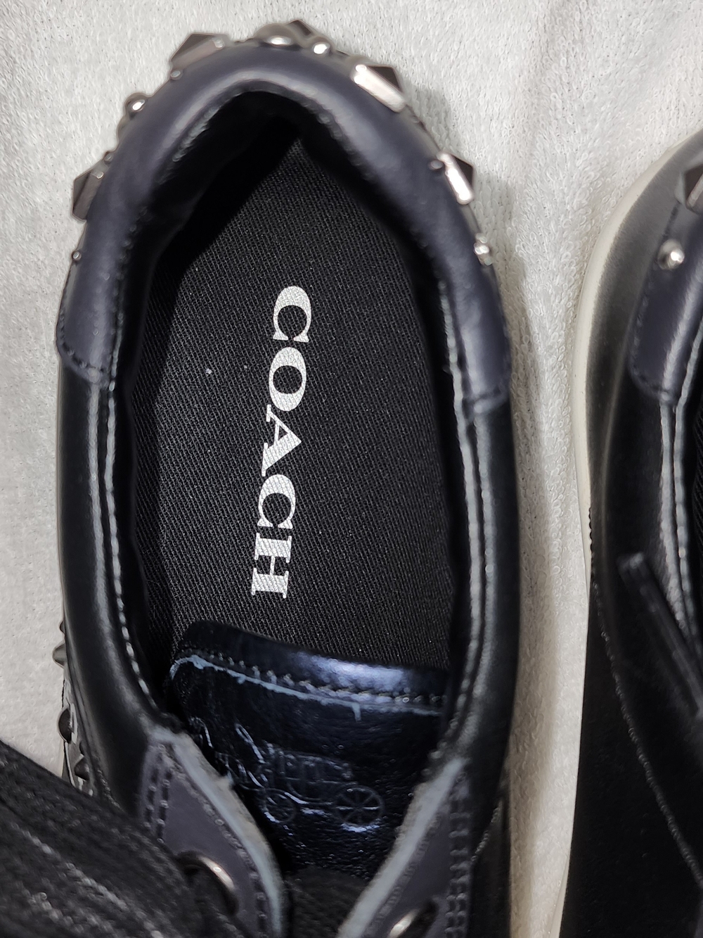 COACH Porter Black Leather Embellished Sneakers Stars Studs NYC Patches [Size] - Picture 2 of 13